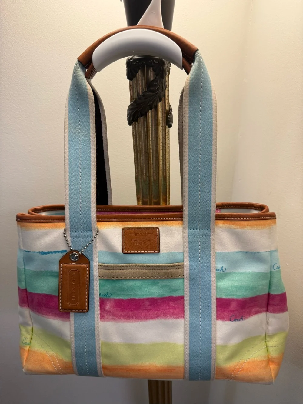 Coach Multicolor Striped Canvas Tote Bag